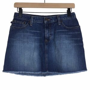ABERCROMBIE & FITCH Denim Skirt Mini Jean Raw Hem Y2K Style Dark Blast Wash 2